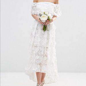 ASOS BRIDAL 3D Floral Dip Back Midi Prom Dress